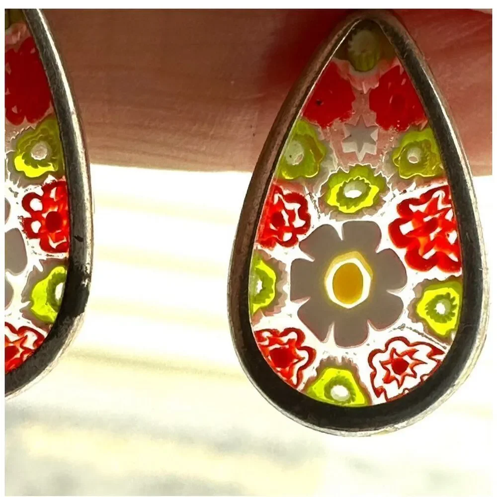Murano millefiori teardrop sterling silver earrings